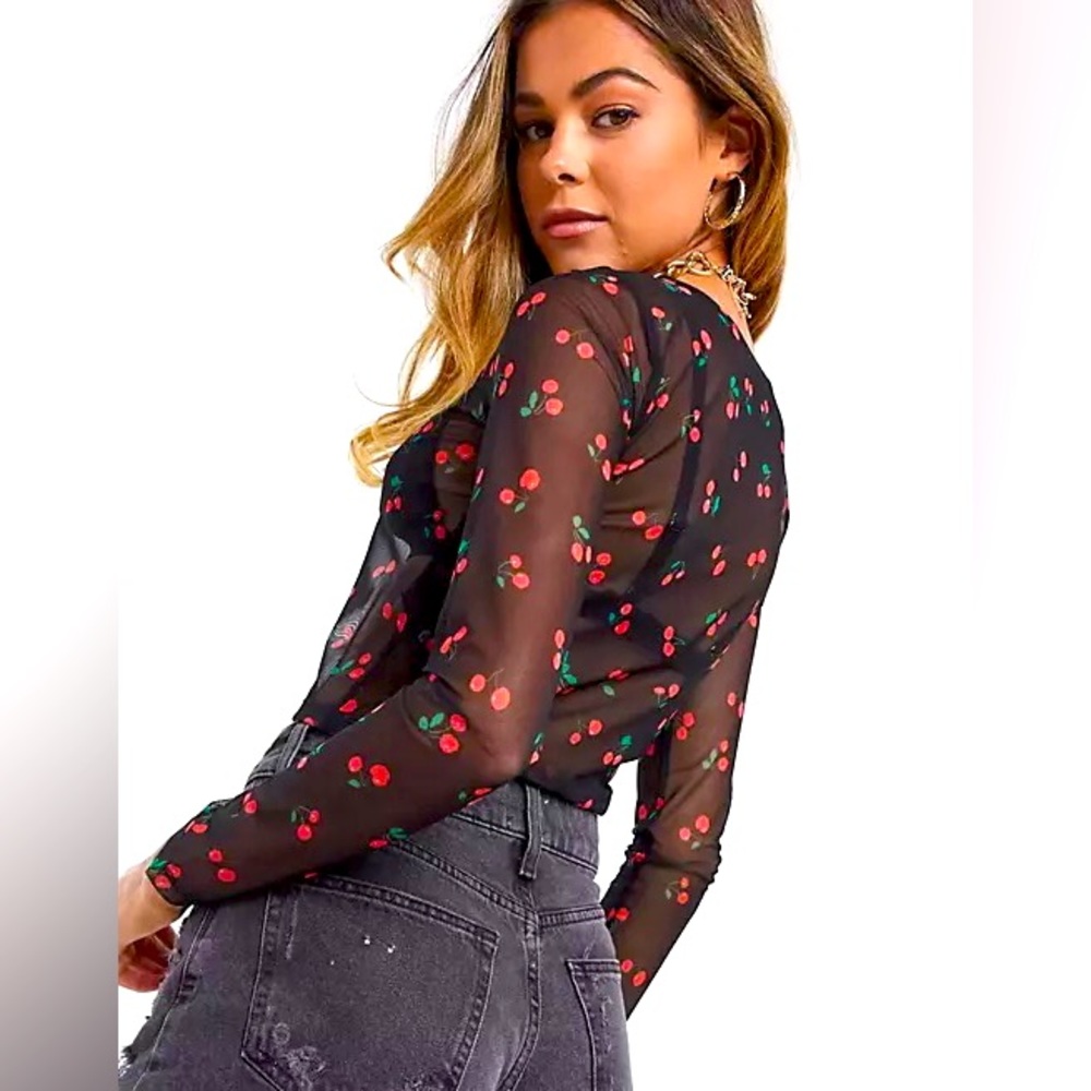 ADIKA MESH CHERRY FRONT TIE TOP